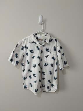 Campia Moda Men's White Pineapple Print Short Sleeve Button Down Cotton Shirt Si